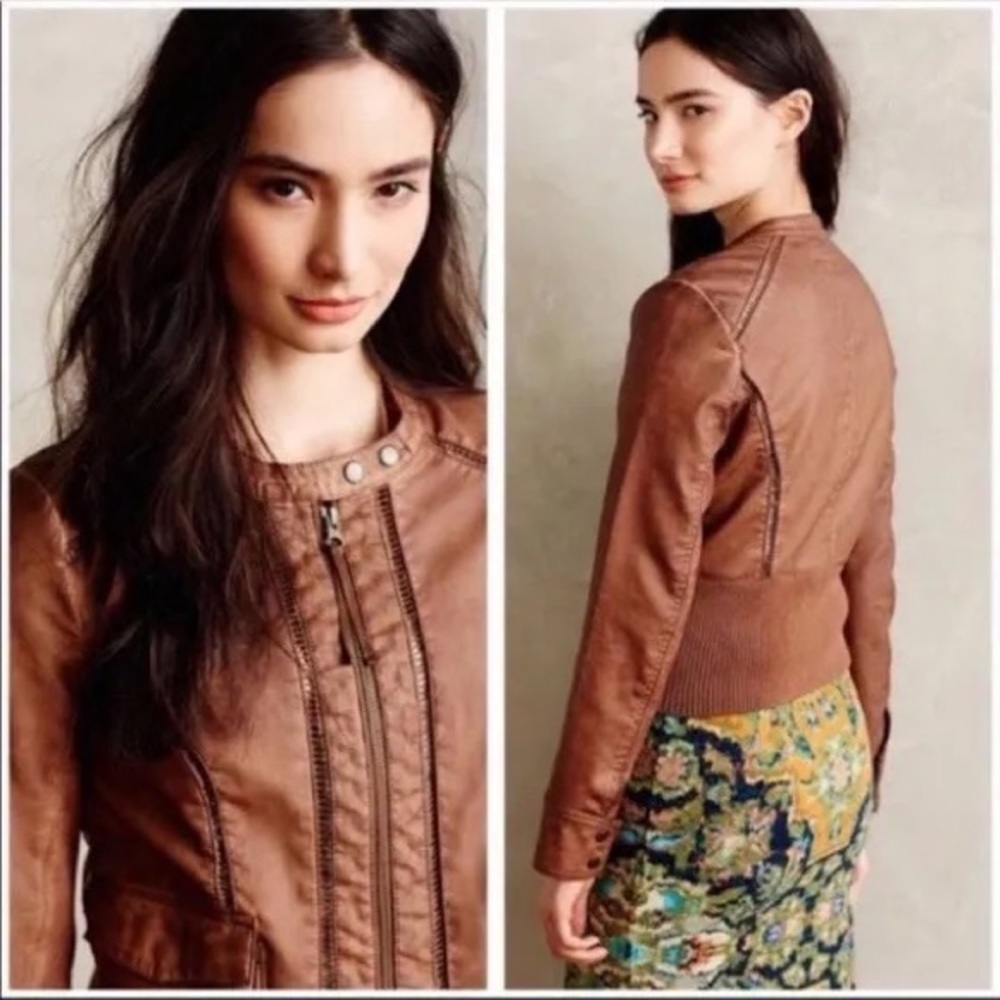 Anthropologie Hei Hei Vegan Faux Leather Bomber Jacket